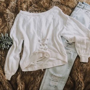 White ballon sleeve corset front sweater express